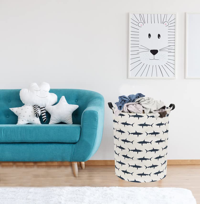 Image of Kids Laundry Hamper,Canvas Shark Hamper Collapsible Boys Storage Baskets for Boys Room Decor,Nursery Hamper,Toy Organizer,(Shark)