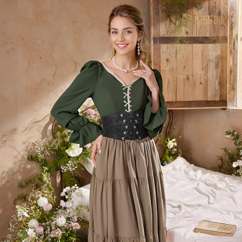 JASGOOD Women Wide Corset Elastic Belt Waspie Lace-up Tied Waist Belt for Women Dress Halloween Costume3