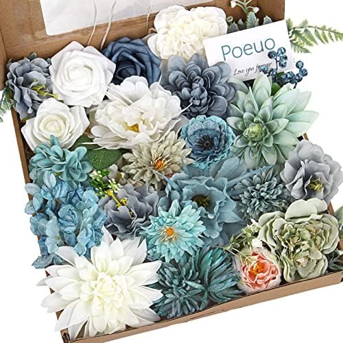 Artificial Flowers Bulk for Navy Blue|White DIY Fake Silk Roses Foam Flowers Centerpieces Arrangements Kissing Balls Wedding Bridal Bouquets Party Baby Shower Cake Decor Flower Strips Home Decor