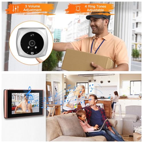 Visor De Porta Inteligente, Campainha De Vídeo Com Tela De 4.5 Polegadas, 2mp, Campainha Inteligente