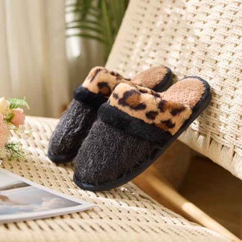 Image of GOEWY Cozy Slippers for Women Indoor and Outdoor Fuzzy House Shoes with Memory Foam Anti-Skid Sole Gifts for Women Mom Ladies