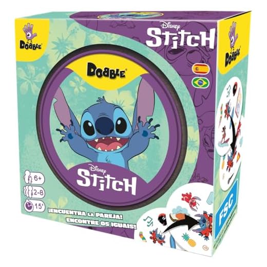 Zygomatic | Dobble Disney Stitch | Gioco di carte di osservazione e velocità per bambini e adulti | A partire da 6 anni | Da 2 a 8 giocatori | 15 minuti per partita | Multilingua (include spagnolo)