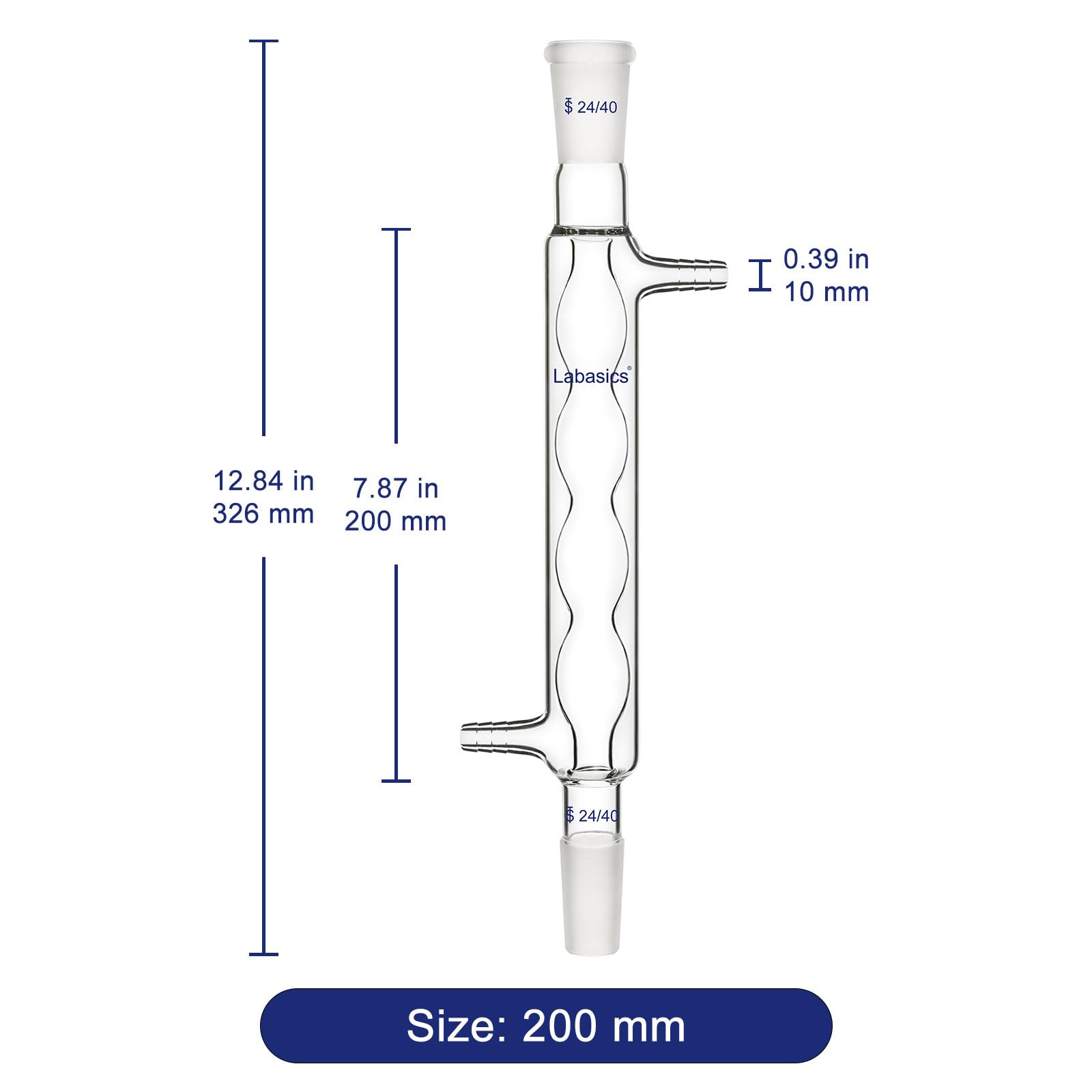 Labasics Borosilikat Glas Allihn Kondensator mit 24/40 Gelenk und 200mm Jacke Länge, Lab Glas Kondensator Glass Allihn Condenser