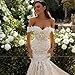 Zeeyecie Ivory Lace Applique Tulle Wedding Dresses for Brides 2026 Off Shoulder V Neck Mermaid Sparkly Long Bridal Gown with Train US18W