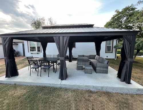 PURPLE LEAF Pavillon 3.65 x 6 m Wasserdicht Stabil Winterfest Hardtop Pavillon mit Stahldach Gartenpavillon mit Seitenteile für Garten, Grau