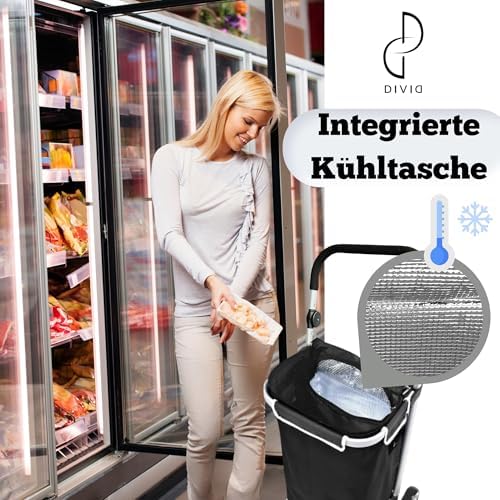 DIVID® Einkaufstrolley mit integrierter Sackkarre, 56LFassungsvermögen bis zu 50Kg belastbar,Klappbar,Umhängetasche und Kühlfach (Blau) – Bild 3