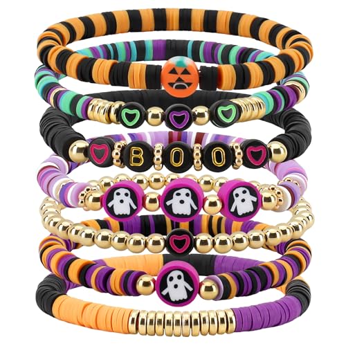 Halloween Bracelets,Halloween Clay Beaded Jewelry,Boo Basket Stuffers,Trick or Treat Party Favors Accessories,Treat Bag Filler Supply for Friends Bff Sister,Friendship Gifts,Classroom Prizes