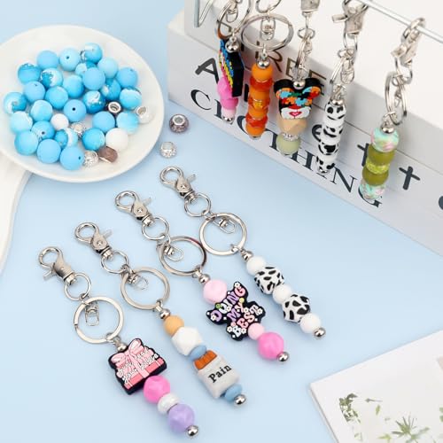 Porte-clés en perles vierges bricolage et fabrication bijoux argenté