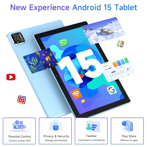 Image of NOVOJOY Tablet 10 Inch Android Tablets with Case and Stylus Android 15 Tablet with Cover 2MP+8MP Dual Camera 6000mAh Battery 12GB RAM(4GB+8GB Expansion) 64GB ROM 5Gwifi-6 10.1 inch Tablets (Blue)