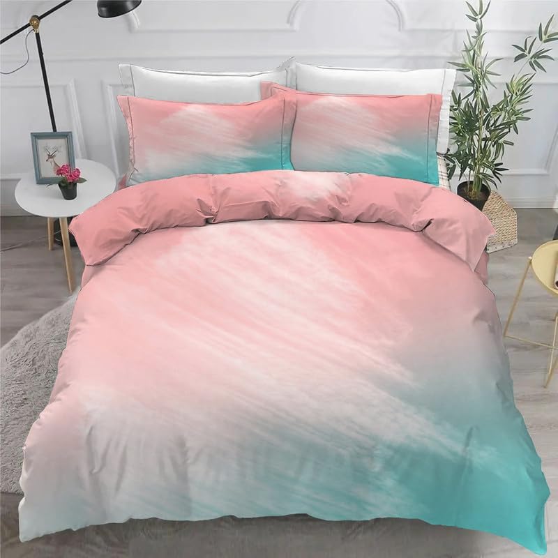 Juego de funda de edredón rosa tamaño individual, con estampado degradado, funda de edredón de microfibra suave y 2 fundas de almohada de 20 x 26