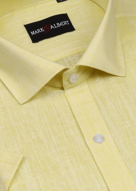 Image of MARK & ALBERT Men's Half Sleeve Pure Linen White Shirt
