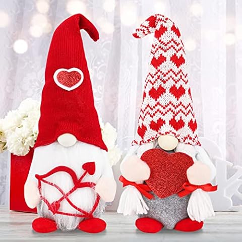Valentines Gnome Plush Valentines Day Gnomes Decor 2Pcs Mr and Mrs Swedish Tomte Gnome Valentine Gifts for Valentine's Day Decorations Cover