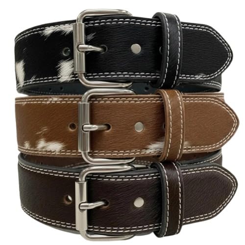 Western Cowhide Leather Belt, Hair-on Design, Handmade Cowboy Belt for Men, Black Brown2
