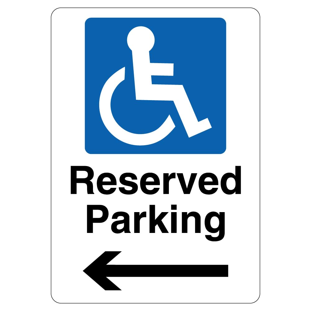 V Safety Reserved Parking - Mandatory Disabled - Arrow Left 210 x 297 mm (A4) - 1mm Rigid Plastic Safety Sign