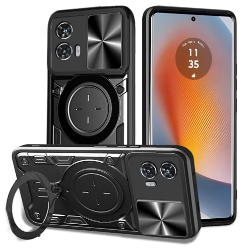 Image of AESTMO Armor Motorola Moto Edge 50 Fusion 5G Bumper Back Case Cover | Ring Holder & CD Pattern Sliding Camera Shutter Cover | Back Case Cover for Motorola Moto Edge 50 Fusion 5G (Black)