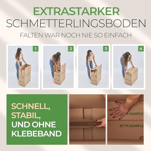 smiley pack stabile Umzugskartons - 620 x 300 x 330 mm - Extra groß - Umzugskiste 40kg Traglast - Umzug mit Karton-Box - Robuster Umzugskarton mit Deckel - Ordnungsboxen (10 Stück)
