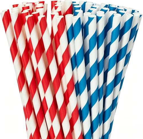 100 pitillos biodegradables de papel rojo y azul miniatura 1
