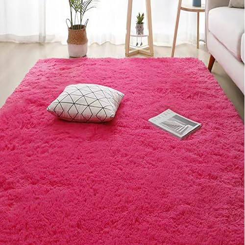 Tapis de salon rose rouge 80x180 cm lavable et antidérapant