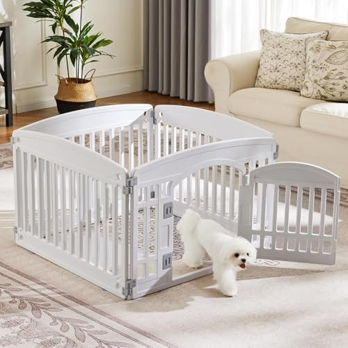 Image of SMUG Dog Playpen 4-Panel 24 Inch Safe Secure Indoor Outdoor Pet Fence, Folding Portable 35 x 35 x 24IN, Ideal for Small to Medium Dogs Easy to Clean (White)