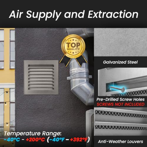 Image of Repa Market 12 x 12 Inch (Vent Opening Size) Heavy-Duty Galvanized Steel Gable Vent - Air Vent Covers with Mesh Screen - Cold Air Intake, Register Vent Cover for HVAC - Outdoor Air Return Grille