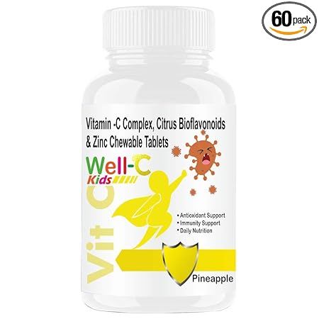 Goa Nutritions Vitamin C Tablets For Kids Immunity With Zinc Supplements For Skin Care, Healthy Growth, Development, Strong Bones -60 (Pineapple Flavor)