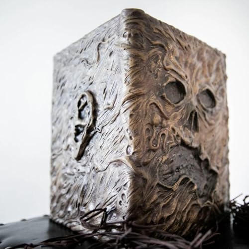 HAMAPI Necronomicon Replica meticulously Crafted Resin Old Paper Featuring a 3D Embossed Skull face Cover with Intricate Organic Textures Antique Bronze Finish Eerie Essence of Dark Occult lore.