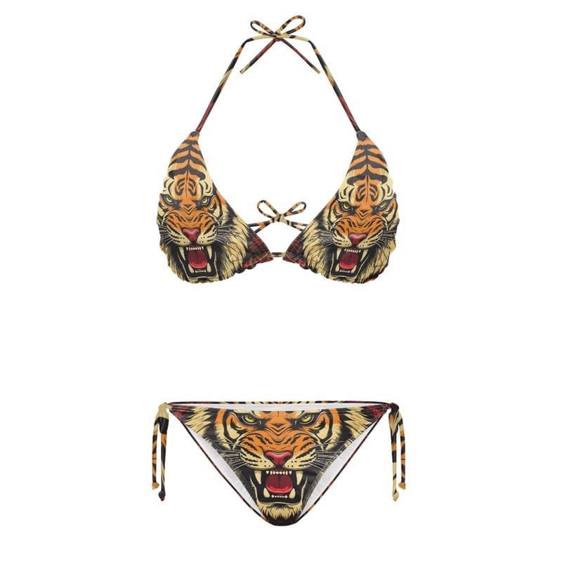 Southwest Aztec Women Halter Bikini Roaring Tiger V Neck Sexy Bathing Suits St. Patrick's Push Up Tie Side Swimsuits2