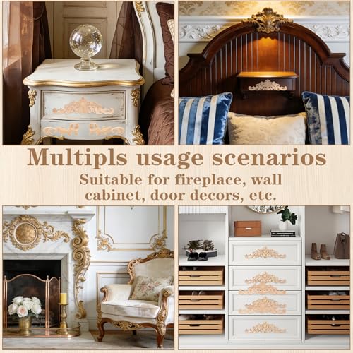 8 Stück Holz Ornamente Stuckleisten Wand Ornamente für Möbel Ecke Onlay Applique Möbe Geschnitzt Corner Holzornamente für Möbel 30 x 8 cm Holzschnitzerei Applikation