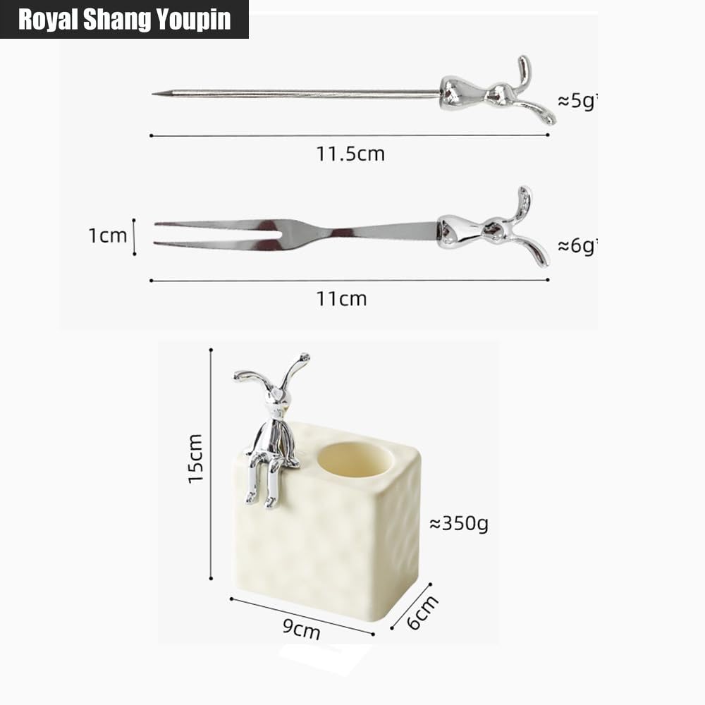 12 Stück Wasser Ripple Kaninchen Obst Gabel Stick Set Edelstahl Obst Vorratsglas Hochwertige Keramik Obst Gabel Glas (Beige Glas)