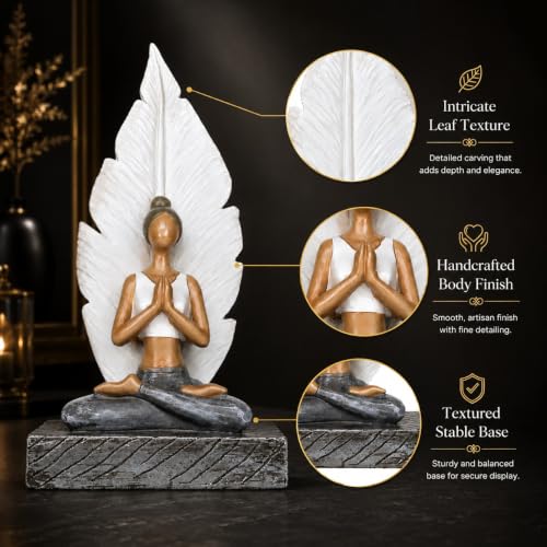 Image of ARMONIA Serenity Leaf Yoga Lady Showpiece | Premium Polystone Yoga Meditating Figurine Set for Home & Office Decor | Spiritual Sculpture for Living Room, Meditation Corner, Shelf & Gift | 10.2 Inches