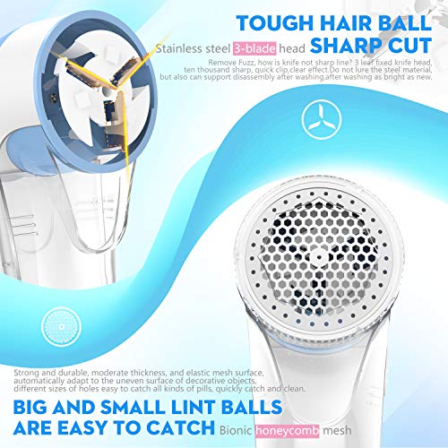 [Latest 2020] Lint Remover and Fabric Shaver, Electric Portable Sweater Pill Defuzzer Fuzz Balls Remover, 2 Replaceable Stainless Steel Blades for Clothes, ouch, Blanket, Curtain, Legging, Wool - Thumbnail 5