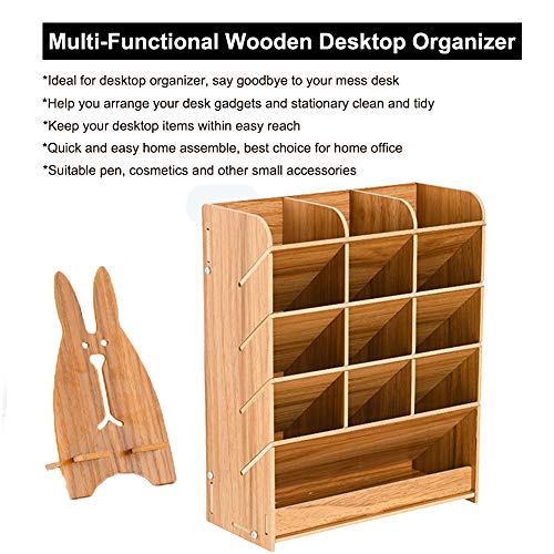 Image of Marbrasse Wooden Desk Organizer, Multi-Functional DIY Pen Holder Box, Desktop Stationary, Home Office Supply Storage Rack with Drawer (B12-Cherry Color)