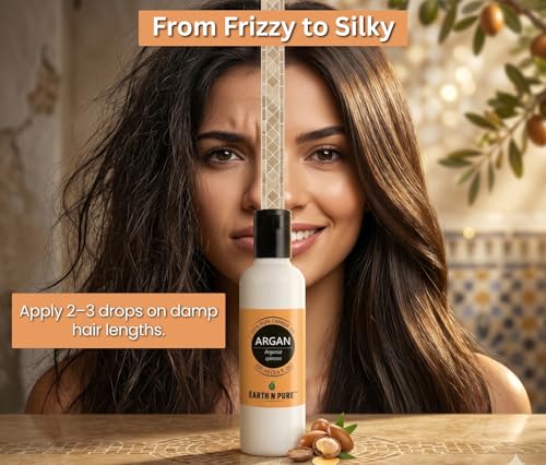 Image of Earth N Pure Argan Oil | 100% Pure & Natural | Cold Pressed Moroccan Argan Oil | Hair, Skin, Nails & Beard | Hair Shine, Frizz Control & Skin Moisturization | 30ml