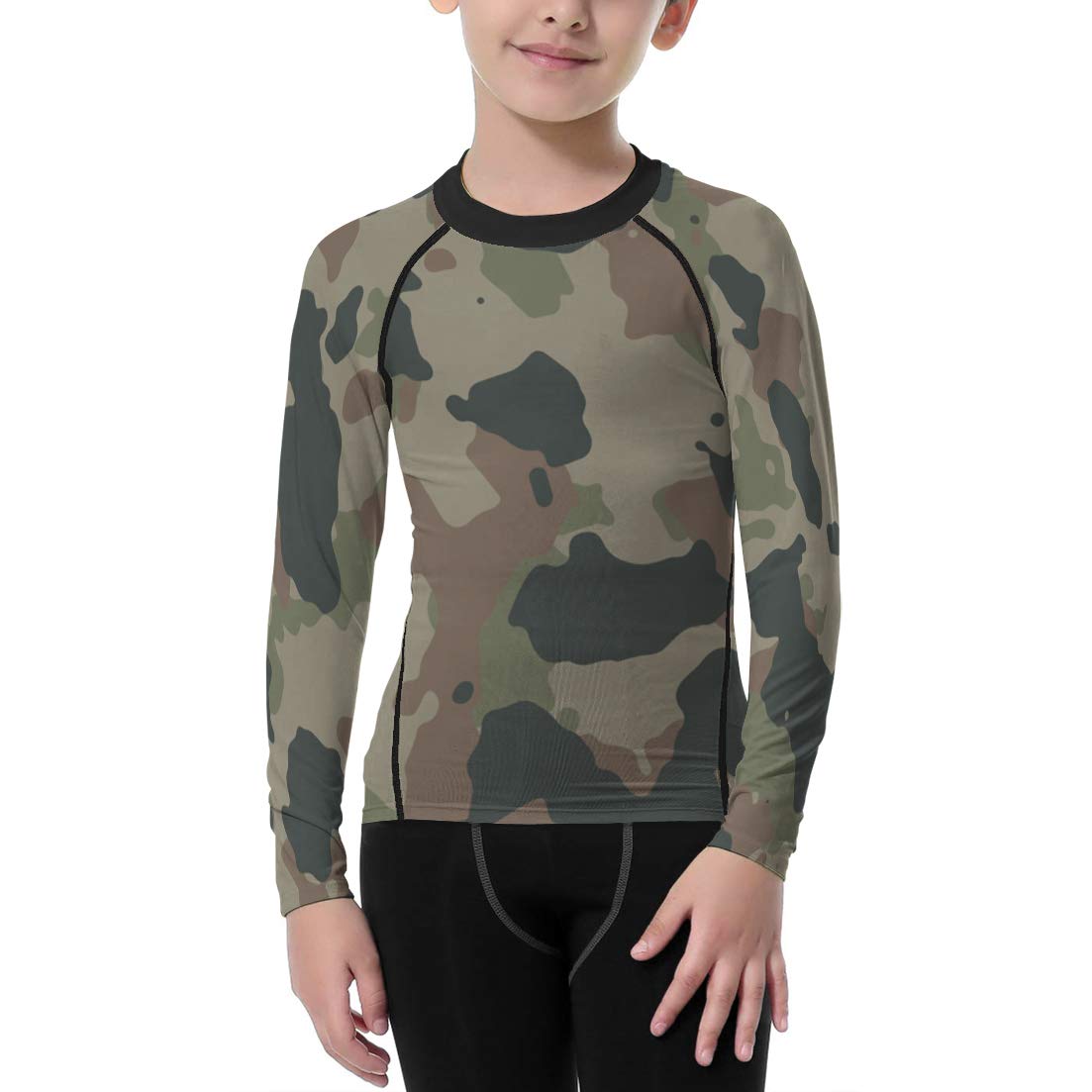 Unisex Kids Sportswear Stretch Long Sleeve Tshirt Camo Printing Tee Tops MMA BJJ Rashguards (Camo 3, 7-8 Years Old)