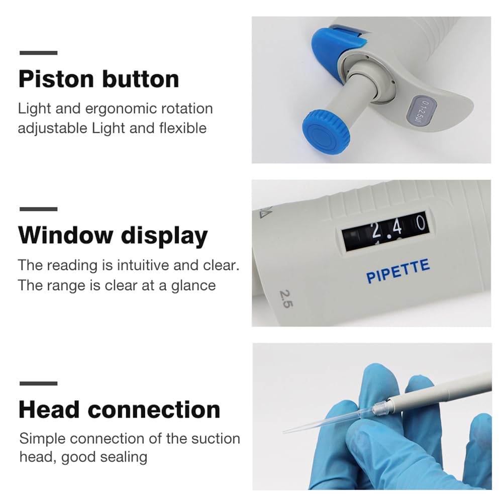 Pipette, manuelle einkanalige einstellbare Labo-Ory-Pipetten, 0,1 bis 2,5 µl einstellbar, manuelles variables Volumen, Einzelkanalpipetten, LCD-Labor-Mikropipette, für präzise Probenahme im Labor