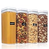 Airtight Food Storage Containers, Vtopmart 4 Pieces Large BPA Free Plastic Spaghetti Containers with Easy Lock Lids, for Kitchen Pantry Organization and Storage, Include 24 Labels (White, 3.2L--2.9quart)