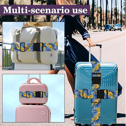 Image of 2 Pack Luggage Straps for Suitcases, Adjustable Travel Belt with Buckle, 2 inch Wide Heavy Duty Suitcase Straps for Summer Vacations, Starry Night Sunflower Pattern, Travel Essentials, Blue /Multi
