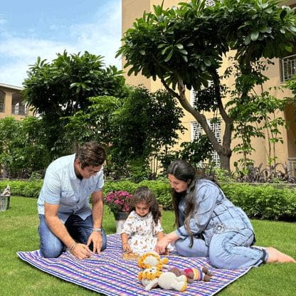 Image of Check Print Picnic Mat - 1.4m x 1m | Yoga & Kids mat | Non Toxic| Waterproof, Foldable & Lightweight Outdoor & Indoor Mat | Easy to Carry, Clean & Ideal for Park, Beach & Camping