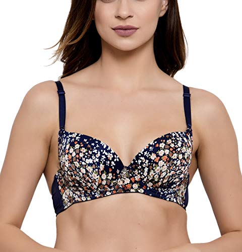 Image of Brachy Women's Polycotton Padded Underwire Push Up Bra Blue