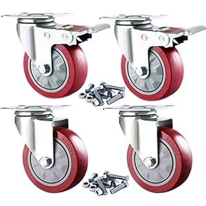 wielen 4 wielen 75mm zware rubber zwenkwiel wiel trolley meubels 600KG wielen trolley rem rood