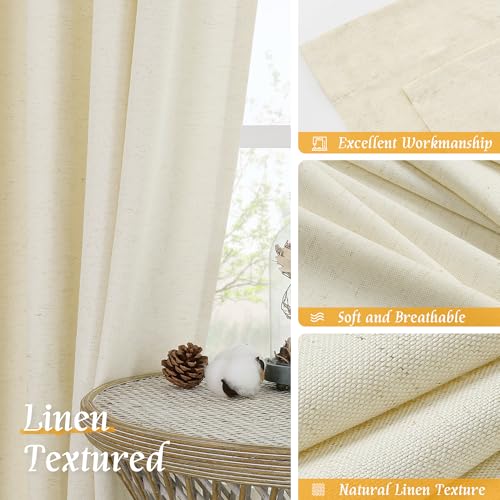 Image of LAMIT Light Beige Linen Curtains 63 inch Length for Bedroom, Soft Semi Sheer Light Filtering Window Treatments Rod Pocket Drapes for Living Room /Small Window, 2 Panels Set, 42 x 63 Inch