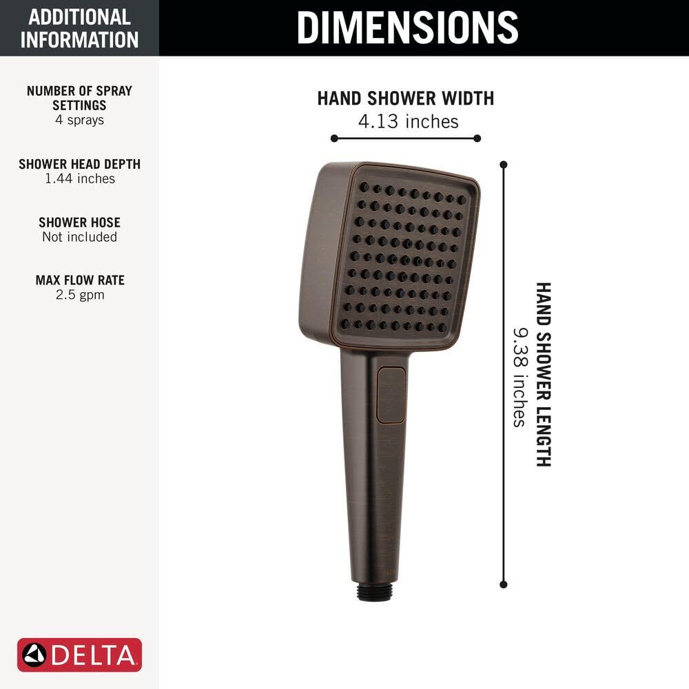 Delta Cabezal de ducha de mano de 4 ajustes, bronce aceitado, 2.5 GPM, 59914-RB25