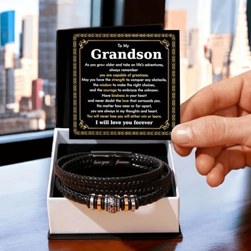 To My Grandson – Braided Leather Bracelet with Love You Forever Message, Thoughtful Gift from Grandpa & Grandma with Luxury Box – Ideal for Birthday, Graduation, Christmas For Grandson3
