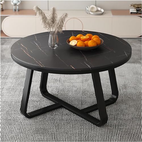 Dream Arts Marbled Laminated Coffee Table Round Tea Table Modern Multipurpose Center Table with Sturdy Metal Frame for Living Room Bedroom or Apartments (Diamond Black)