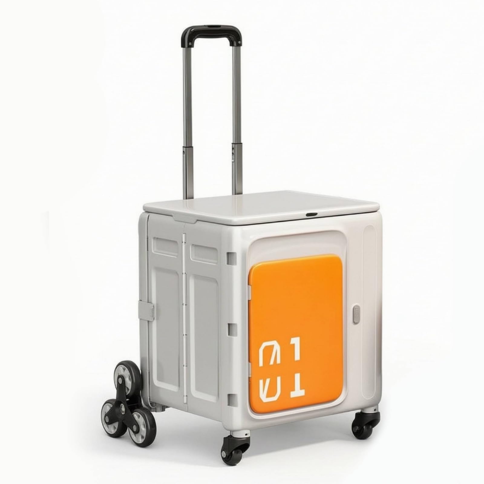 Colcolo Carrello Pieghevole da Esterno Carrello con Coperchio Carrello Portatile 4 Ruote Carrello Richiudibile con Manico Regolabile 79-975 Box Rinforzato, Arancione Bianco