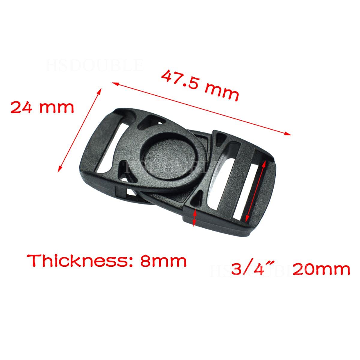 Hebillas centrales de liberación lateral de plástico Correas de mochila estilo giratorio con cabeza oscilante Correas 20 mm 25 mm 32 mm 38 mm-100 piezas, Tamaño de las correas 25 mm