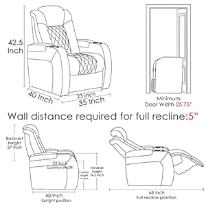 Home theater seating top grain leather recliner chair dual power movie gaming sofa electric headrest with tray table type c usb charge cup holders black  urban country home decor