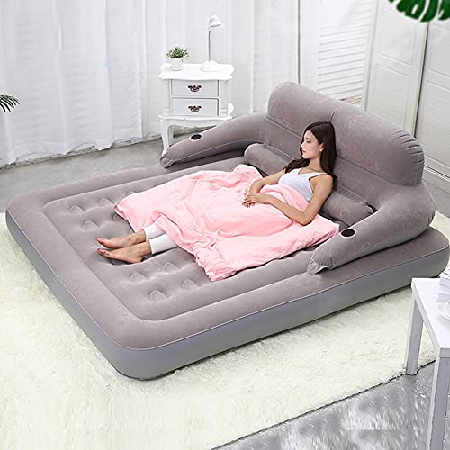 AUNIVO Cojín de Aire para Acampar sofá Cama Inflable portátil cómodo colchón de Aire con Respaldo Desmontable y Bomba de Aire para el hogar/Camping/Viaje (Queen)