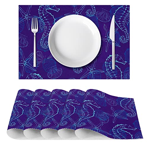 Set de table tissu Oxford lavable hippocampe coquillages mer - 3