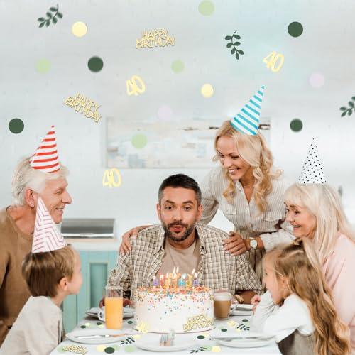 Image of Sage Green 40th Happy Birthday Confetti, 40th Birthday Table Decorations Scatter Green Gold Foil Cake Confetti Decorations for 40 Bday Woman Man Party Decor 230 Pcs